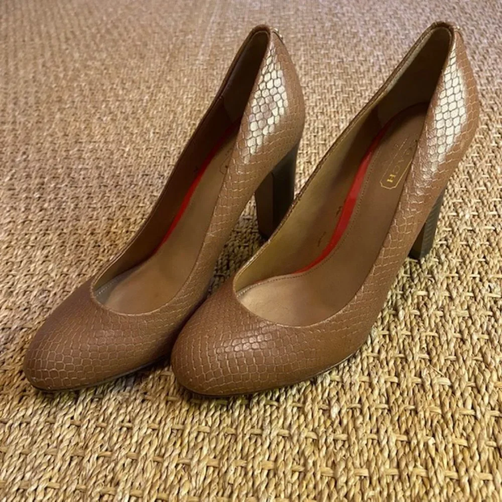 Coach Snake Print Heels in Cognac size 6.5 - Picture 1 of 9